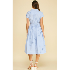 Wheat Sandy Floral Embroidered Stripe Midi Dress