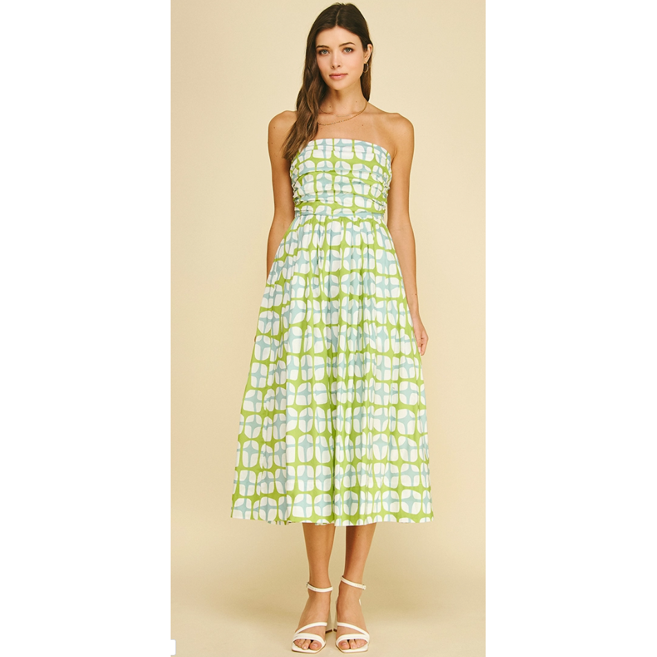 Into The Green Geometric Print Midi Dress