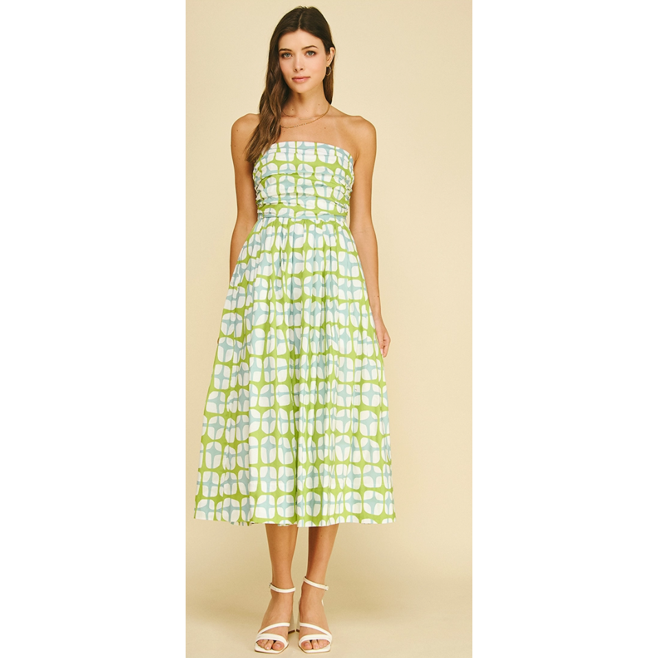 Into The Green Geometric Print Midi Dress