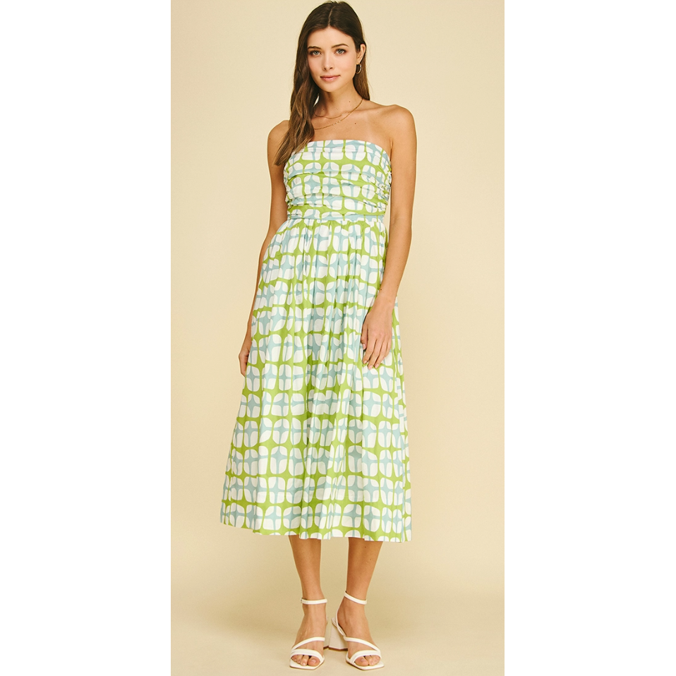 Into The Green Geometric Print Midi Dress
