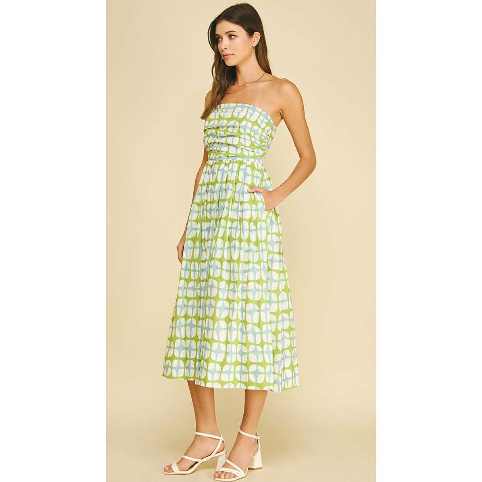Into The Green Geometric Print Midi Dress