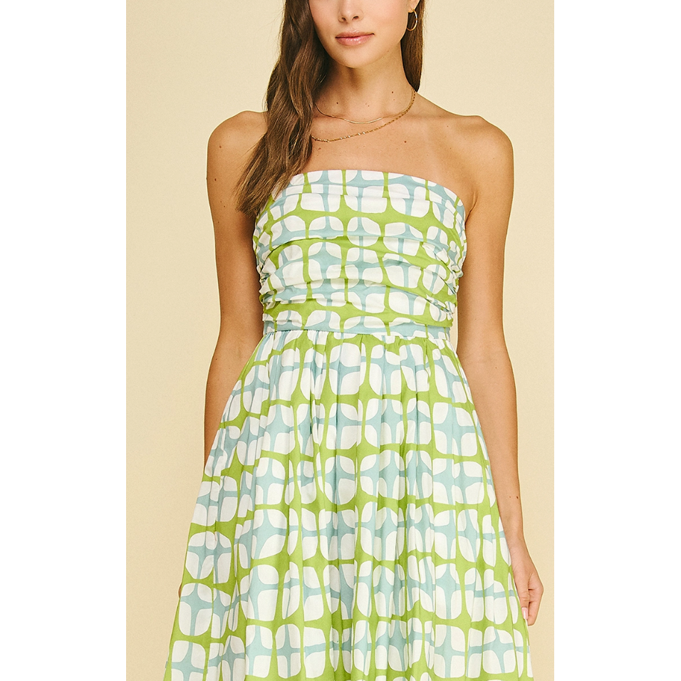 Into The Green Geometric Print Midi Dress