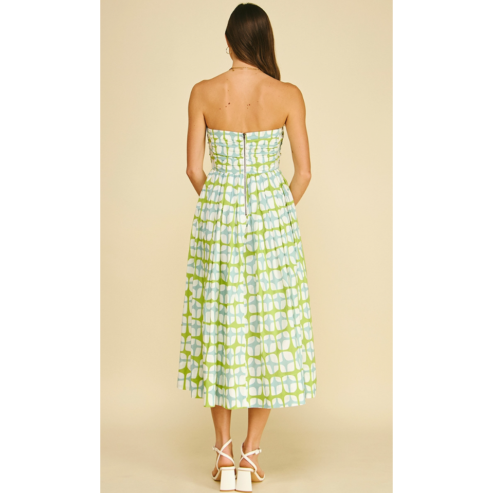 Into The Green Geometric Print Midi Dress