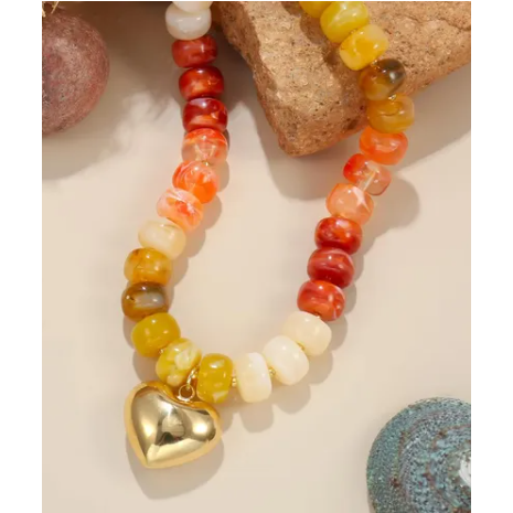 Sunset Heart Bead Necklace