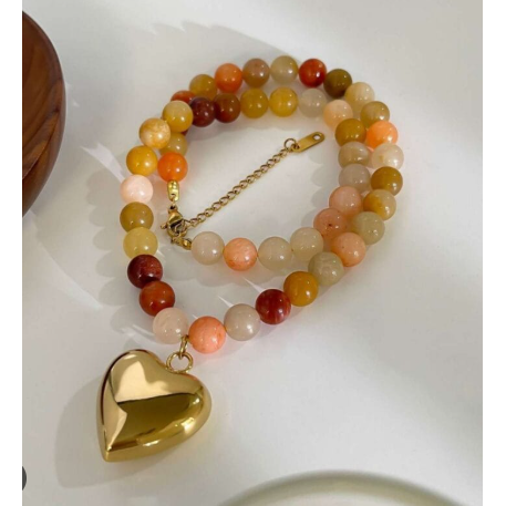 Sunset Heart Bead Necklace