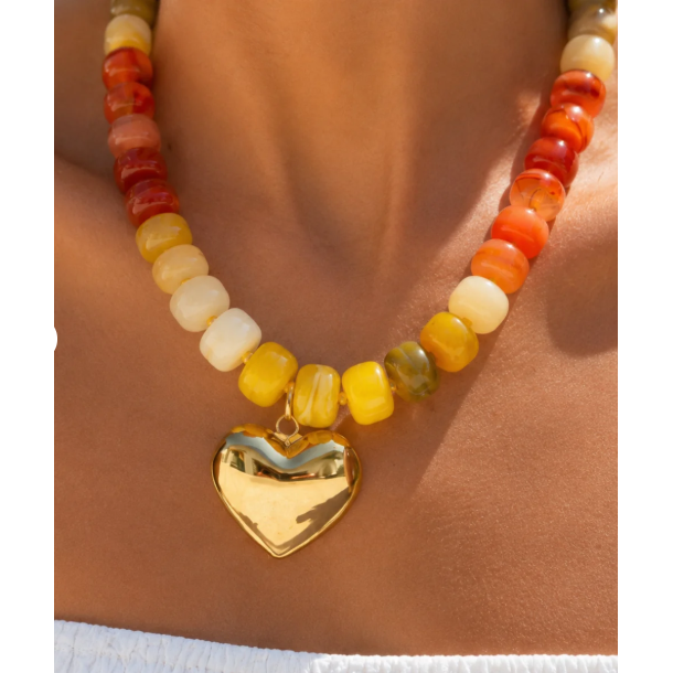 Sunset Heart Bead Necklace