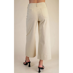Wide Leg Scallop Pocket Pants in Bone