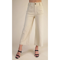 Wide Leg Scallop Pocket Pants in Bone