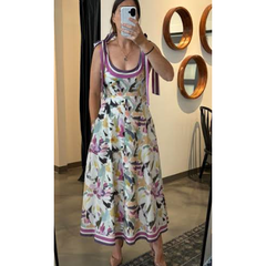 Dark Olive Green Chloe Pressed Flower Square Neck Midi