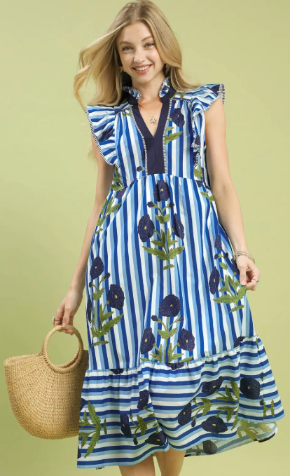 Blue Meadow Stripe Midi Dress