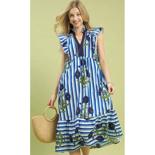 Blue Meadow Stripe Midi Dress