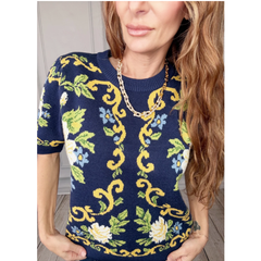 Elaine Blue Floral Sweater