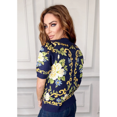 Elaine Blue Floral Sweater
