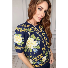 Elaine Blue Floral Sweater