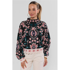 THML High Neck Long Sleeve Floral Sweater