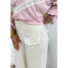 Cream Colette Scallop Pants