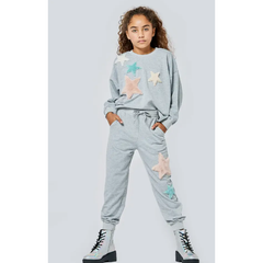 Hannah Banana Girls Sporty Faux Fur Pastel Stars Pullover Sweatshirt