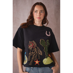 Western Patch Embroidered Knit Top