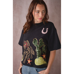 Western Patch Embroidered Knit Top