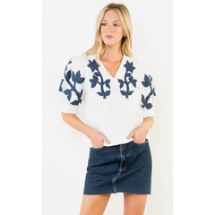 THML Embroidered Stephanie Puff Sleeve Top