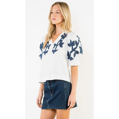 THML Embroidered Stephanie Puff Sleeve Top