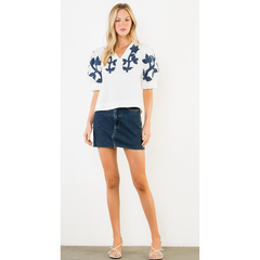 THML Embroidered Stephanie Puff Sleeve Top