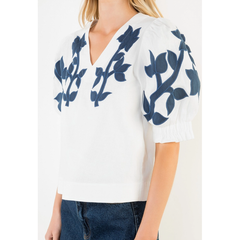 THML Embroidered Stephanie Puff Sleeve Top