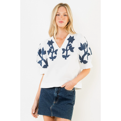 THML Embroidered Stephanie Puff Sleeve Top