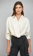 Zuri Ivory Twisted Hem Button Down