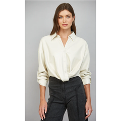 Zuri Ivory Twisted Hem Button Down