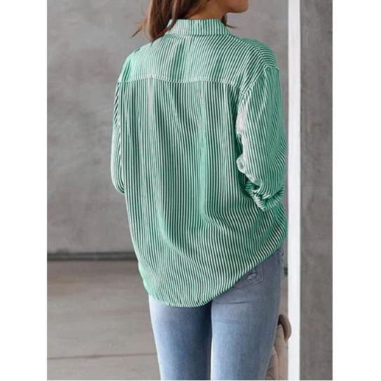 Green/White Striped Poplin Button Up Shirt