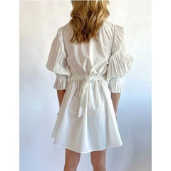 White Smoke THML Poplin Pleated Sleeve Mini Dress, WHITE