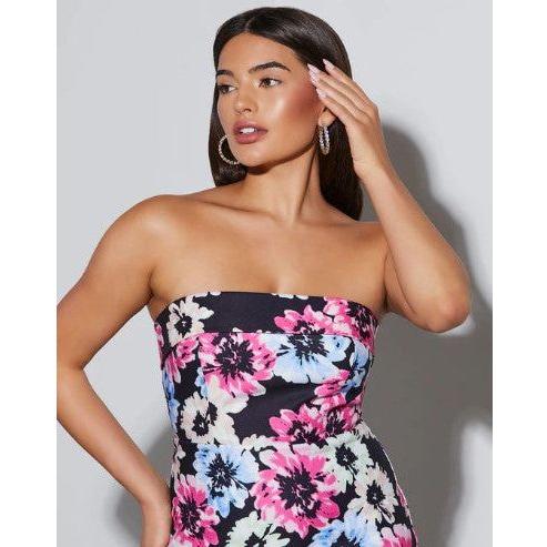 Thalia Strapless Floral Midi Dress