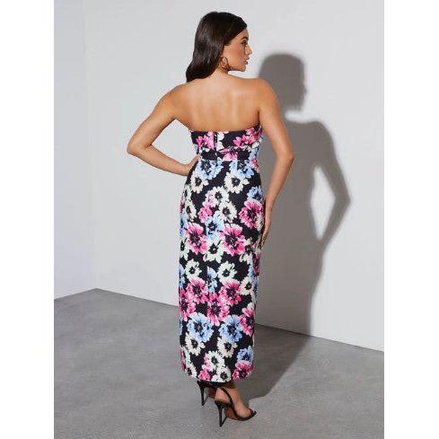 Thalia Strapless Floral Midi Dress