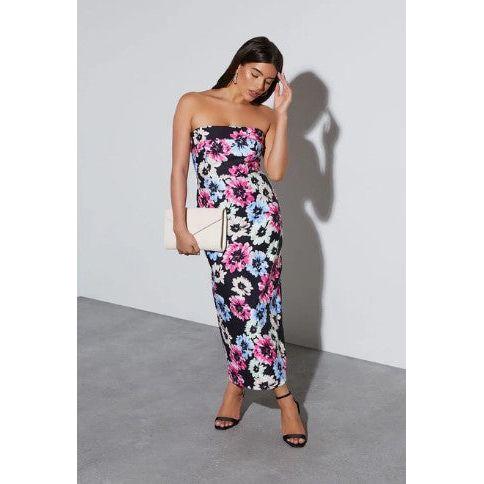 Thalia Strapless Floral Midi Dress