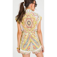 Lavender Paisley Print Linen Romper