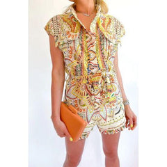 White Smoke Paisley Print Linen Romper