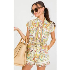 Lavender Paisley Print Linen Romper