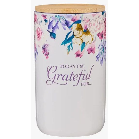 Today I'm Grateful For Purple Floral Ceramic Gratitude Jar