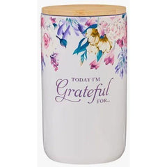 Light Gray Today I'm Grateful For Purple Floral Ceramic Gratitude Jar
