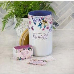 Light Gray Today I'm Grateful For Purple Floral Ceramic Gratitude Jar