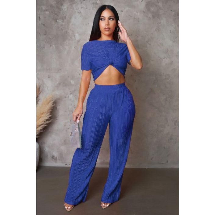Light Slate Gray Unfazed Pick Me Plisse Pant Set