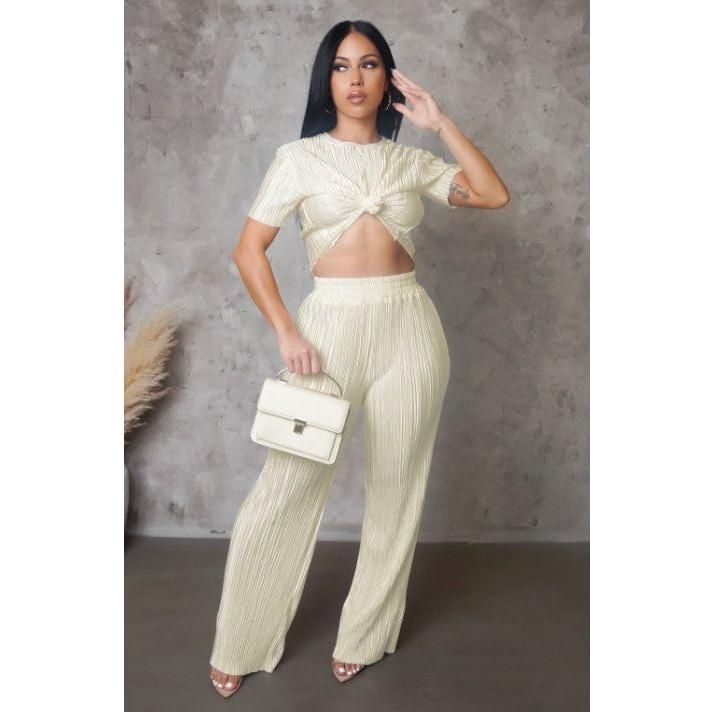 Dark Gray Unfazed Pick Me Plisse Pant Set-IVORY