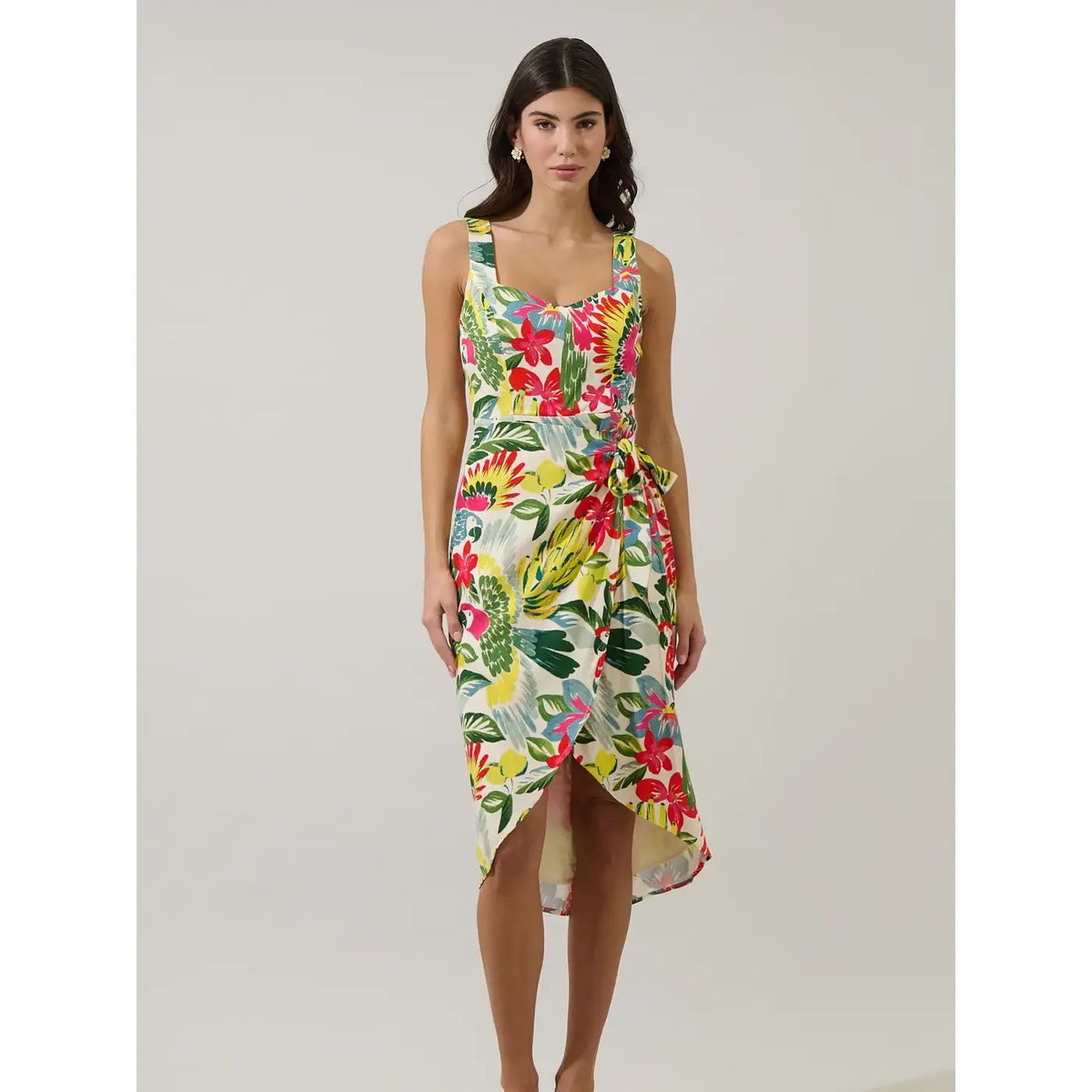 Light Gray Wissa Tropical Beli Wrap Midi Dress