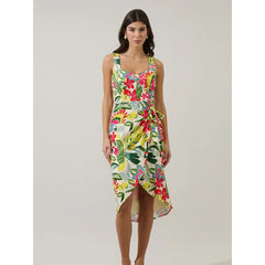 Light Gray Wissa Tropical Beli Wrap Midi Dress