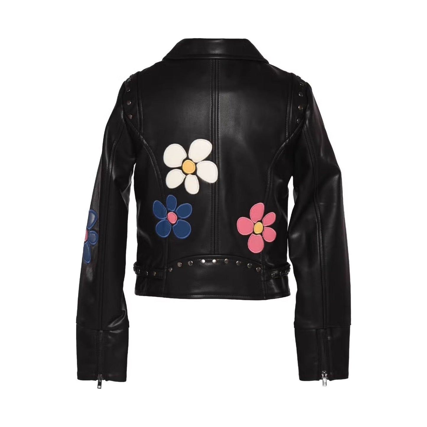 Hannah Banana Girl's Faux Leather Floral-Patched Jacket