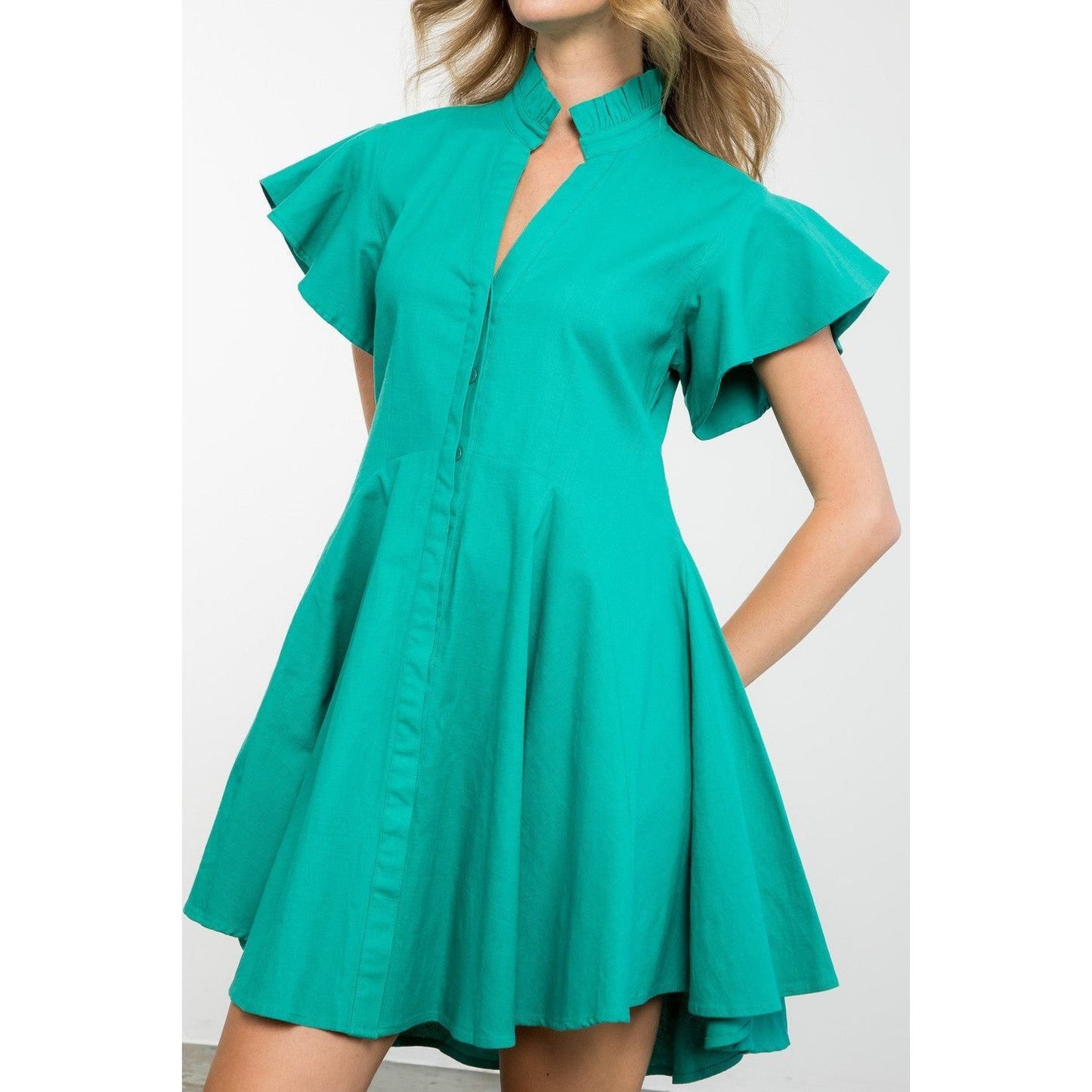 THML Aqua Flutter Sleeve Dress