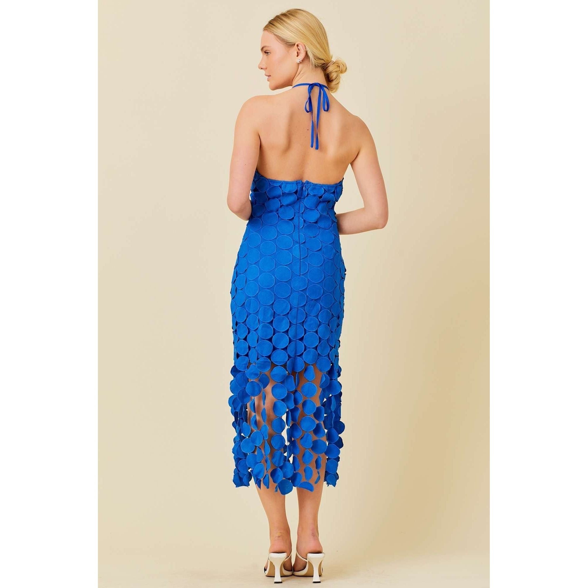 Blue Circle Fringe Crochet Midi Dress