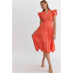 Light Gray Coming Back For You Red Orange Tiered Midi Dress