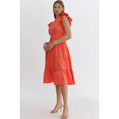 Lavender Coming Back For You Red Orange Tiered Midi Dress